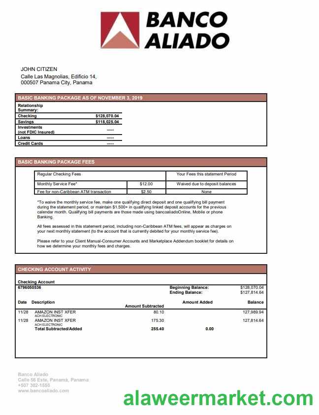 Panama Banco Aliado bank statement